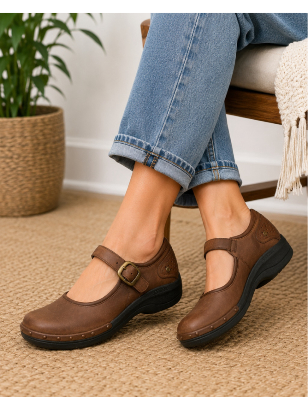 Comfy and Cute Merrell Brown Leather Mary Jane Mules